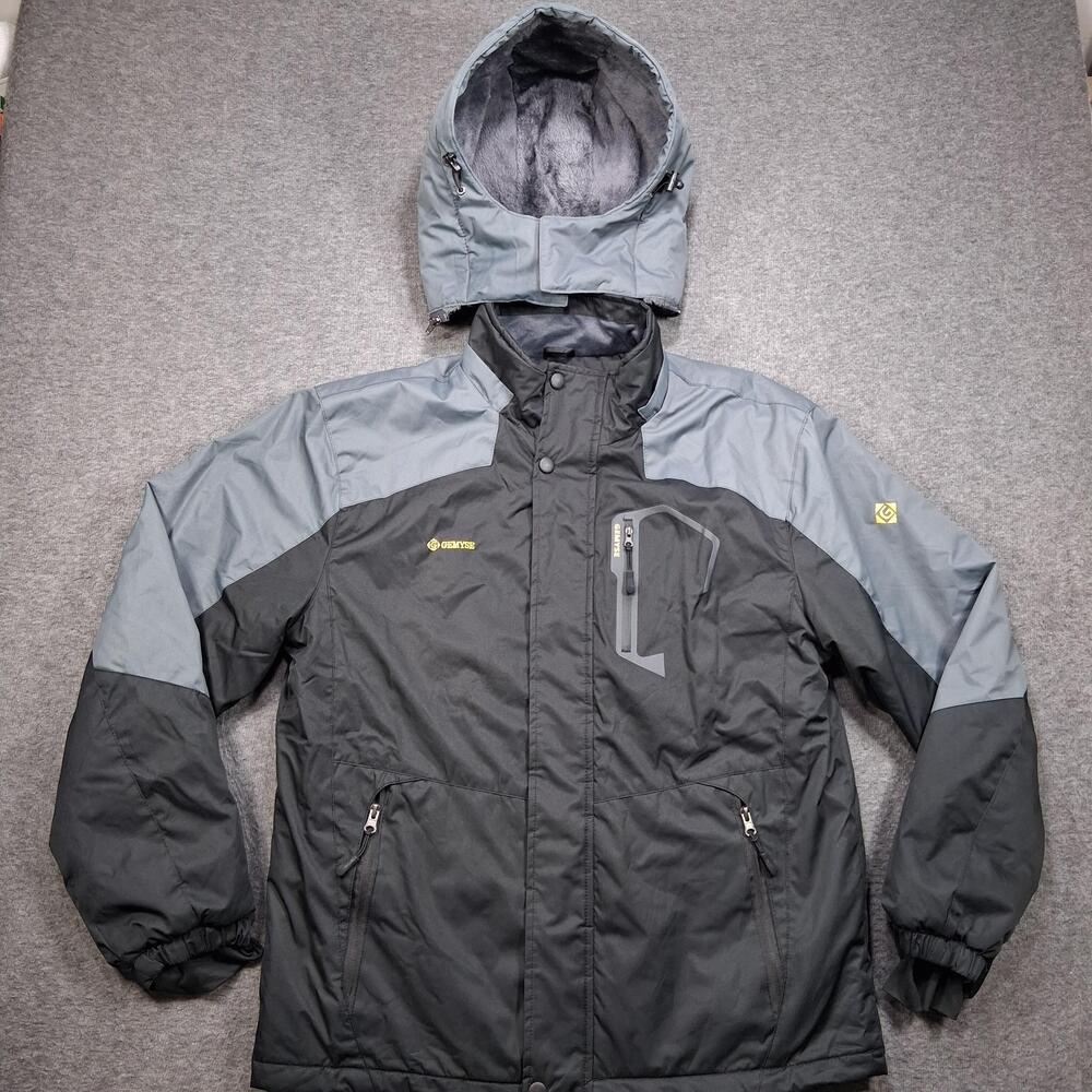 GEMYSE Jacket Mens Medium Gray Colorblock Hooded Ski Snowboard Fleece Lined